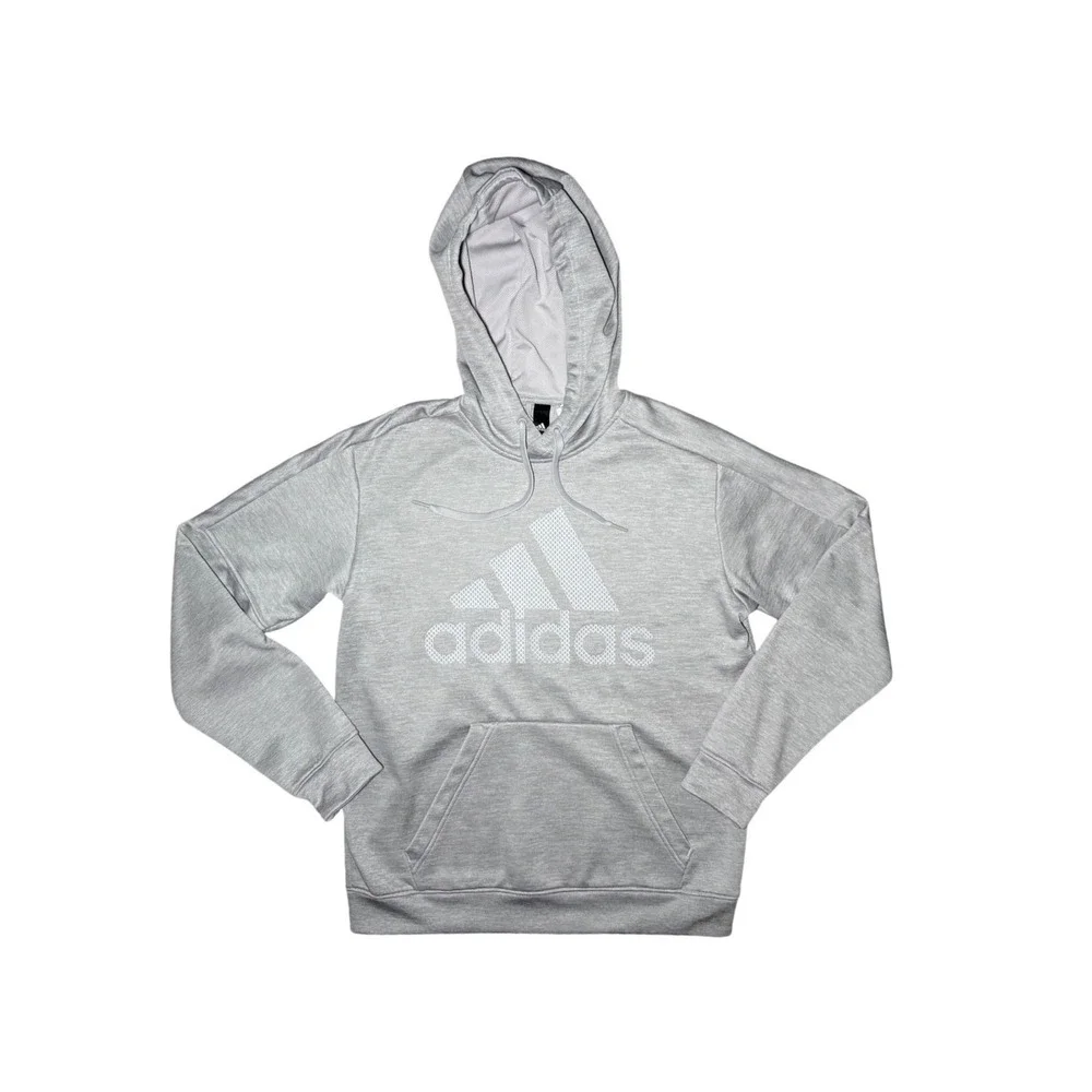 Adidas Climawarm Pullover Hoodie Mens Medium Gray Graphic Logo